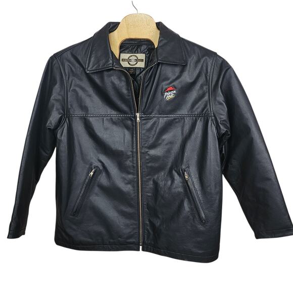 North End All Climate Wear Black Leather Full Zip Pizza Hut Jacket Coat Large L - Picture 1 of 7